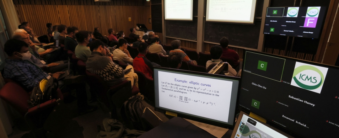 View from the back of the ICMS lecture theatre with large screens